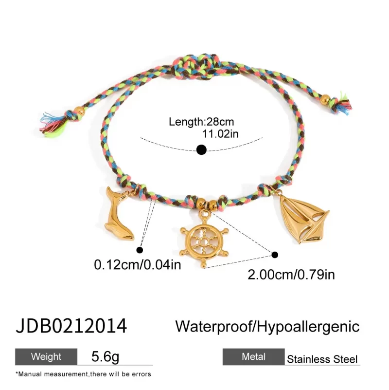J&D 18K Gold Plated Stainless Steel Summer Beaded Bracelet Colorful String Ocean Charm for Beach Vacation Jewelry - Image 4
