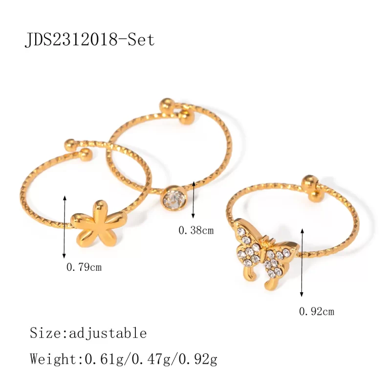 J&D Flower Round Zircon Bow Zircon Ring 18K PVD Gold Plated Stainless Steel Hand Making Waterproof Elegant Design Ring for Women - Image 6