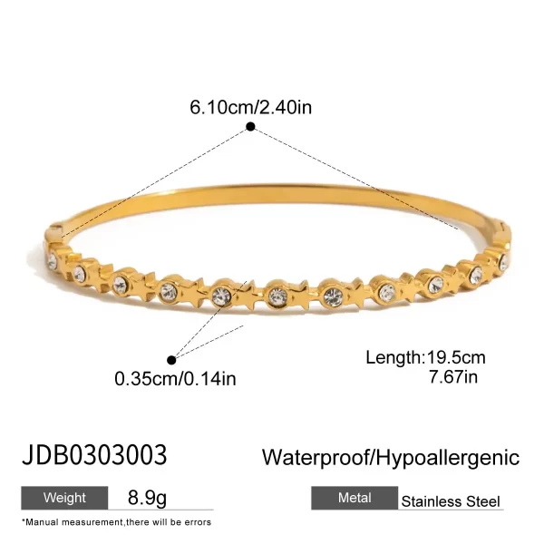 Women's Glam 18K Gold Stainless Steel Star Diamond Clasp Adjustable Bangle