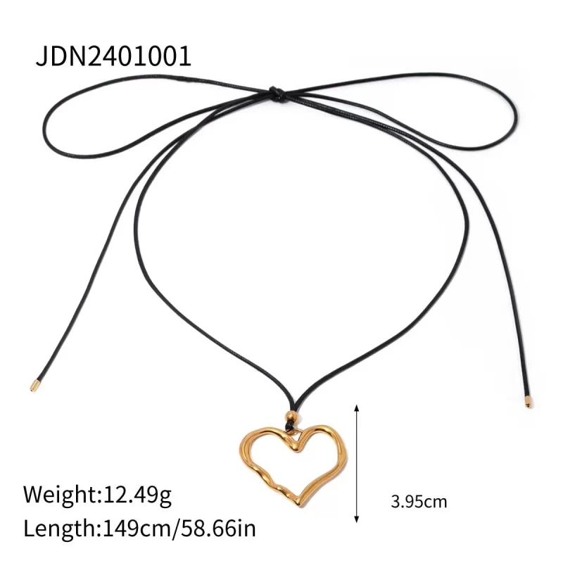 Youthway Trendy Pleated Wax Rope Line Stainless Steel Love Pendant Necklace For Women Personalized Jewelry Gift - Image 5