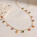 Youthway Color Diamonds Pendant Necklace Style Stainless Steel Charms Jewelry Versatile Daily Summer Jewelry Matching