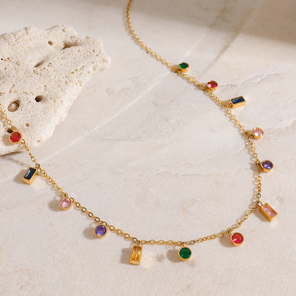 Youthway Color Diamonds Pendant Necklace Style Stainless Steel Charms Jewelry Versatile Daily Summer Jewelry Matching