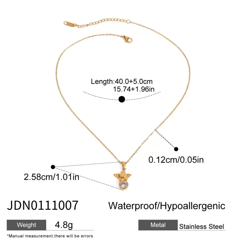 Youthway 18K Gold Plated Stainless Steel White Rhinestone Angel Pendant Necklace Waterproof Trendy Statement Jewelry New 2024 - Image 3