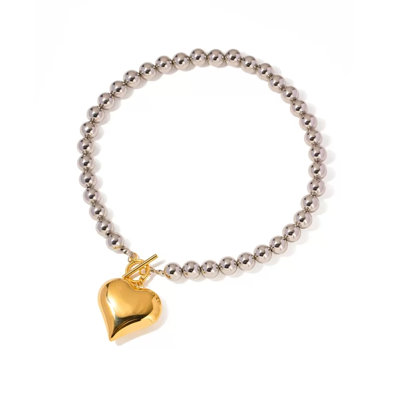 Youthway Glossy Chubby Heart-shaped Round Bead OT Buckle Necklace Unique Design for Women's Fashion Jewelry 2023 - Image 4