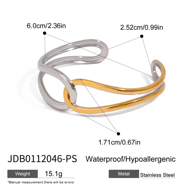 J&D Jewelry 18K Gold Plated Geometric Hypoallergenic Twist Wave Thin Matching Wide Cuff Bangle - Image 6