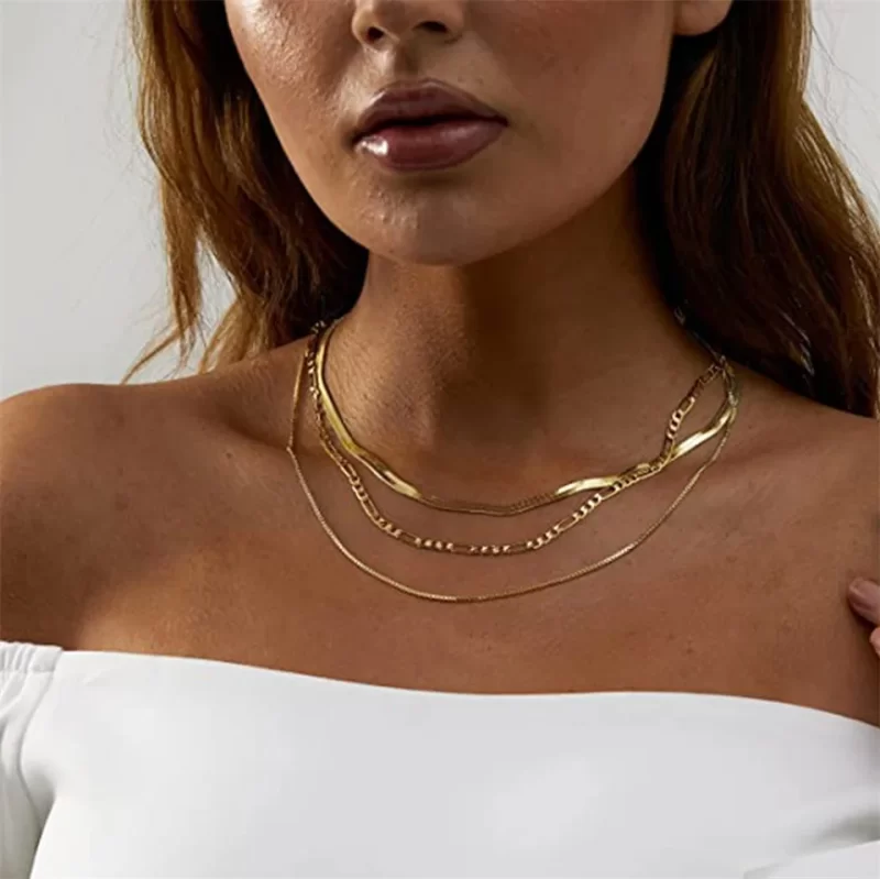 Youthway Stainless Steel three tier necklace Figaro Chain Gold Metal Texture 18 K PVD Plated for Women Summer Bijoux New Gift - Image 5