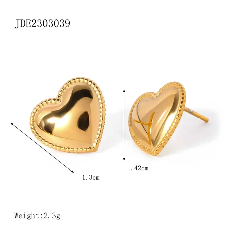 Dainty Jewelry Stainless Steel Heart Earring Gift Minimalist Texture Love Heart Stud Earring - Image 6