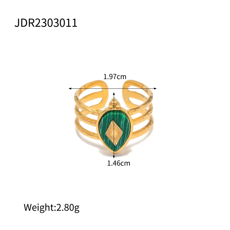 18K Gold Plated Malachite Natural Stone Exquisite Open Rings Hollow Layers Design Fashion Jewelry - Image 5
