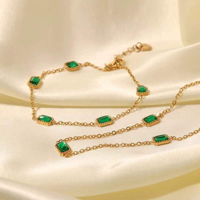 Dainty May Birthstone Charm Choker Bracelet Stainless Steel Green Stone Emerald Necklace Bracelet - Image 2