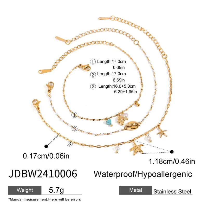 J&D Ocean 18K Gold Plated Stainless Steel Evil Eye Bracelets Set Starfish Shell Charm Bracelets for Women Trendy for Holidays - Image 5