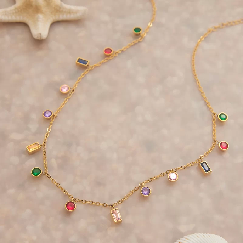 Youthway Color Diamonds Pendant Necklace Style Stainless Steel Charms Jewelry Versatile Daily Summer Jewelry Matching - Image 4