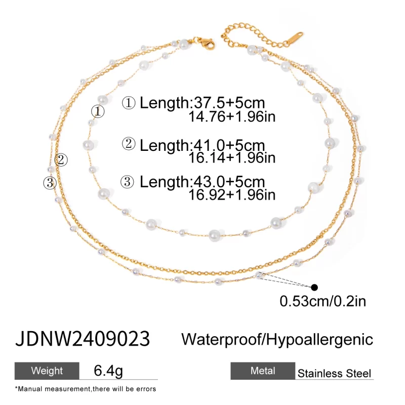 18K Gold Stainless Steel Pearl Three-layer Necklace - Image 6