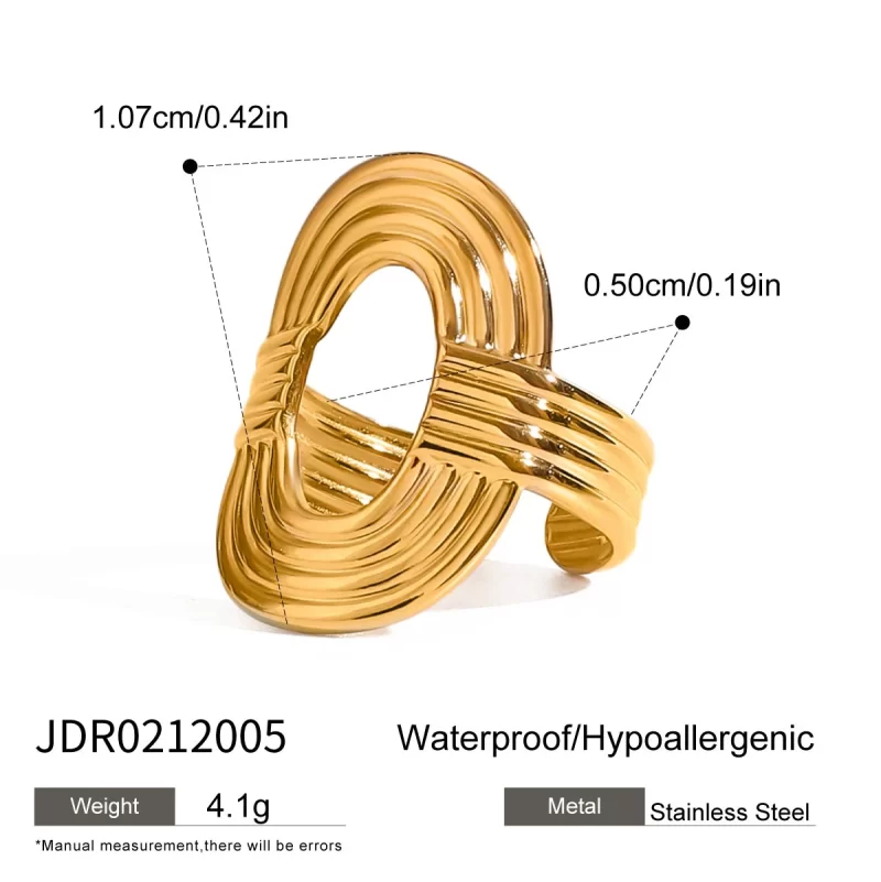 Women's Style 18K Gold Stainless Steel Threaded Round Hollow Open Ring - Image 4