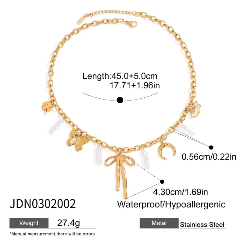 J&D Stainless Steel 18K PVD Gold Plating Ocean Beach Horse Hoof Butterfly Knot Four Leaf Clover Necklace - Image 6