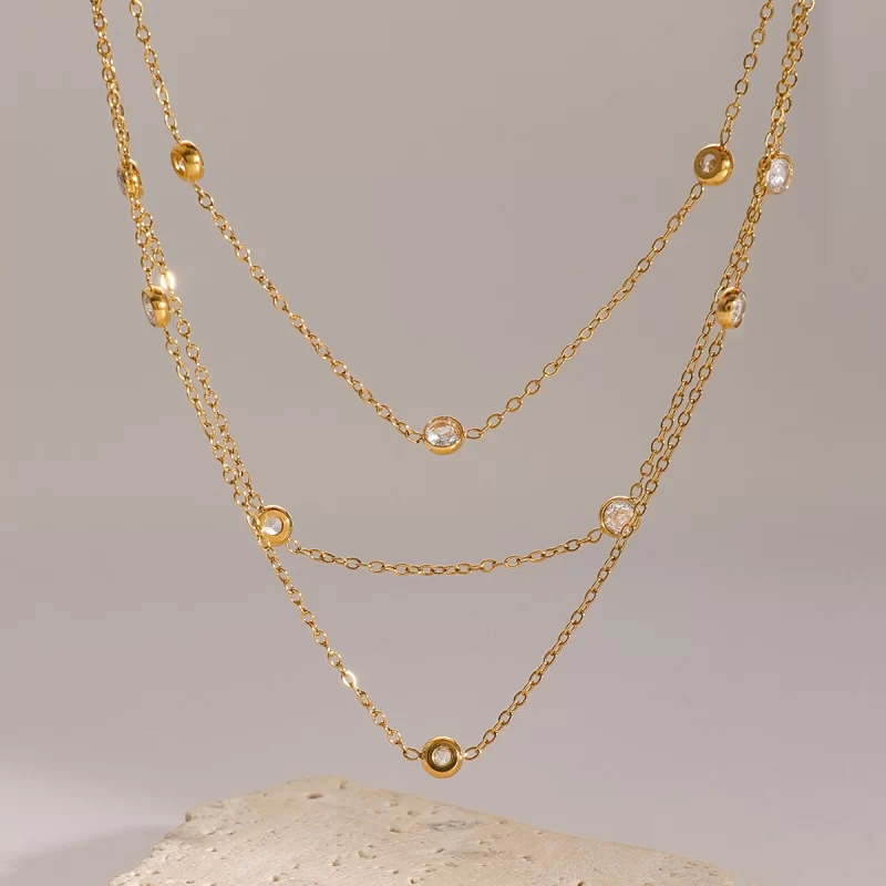 Youthway Stylish Multi Layered Imitation Diamond Designed Necklace Stainless Steel Metal Collar Trendy Thin Chain Jewelry - Image 5