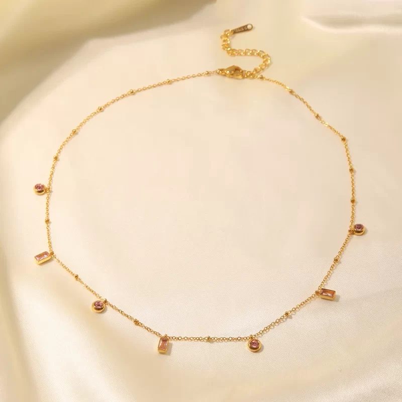 Youthway Orange Pink Round Small Pendant Necklace Bracelet Set 18K Gold Plate Waterproof Fashion Jewelry Set - Image 4