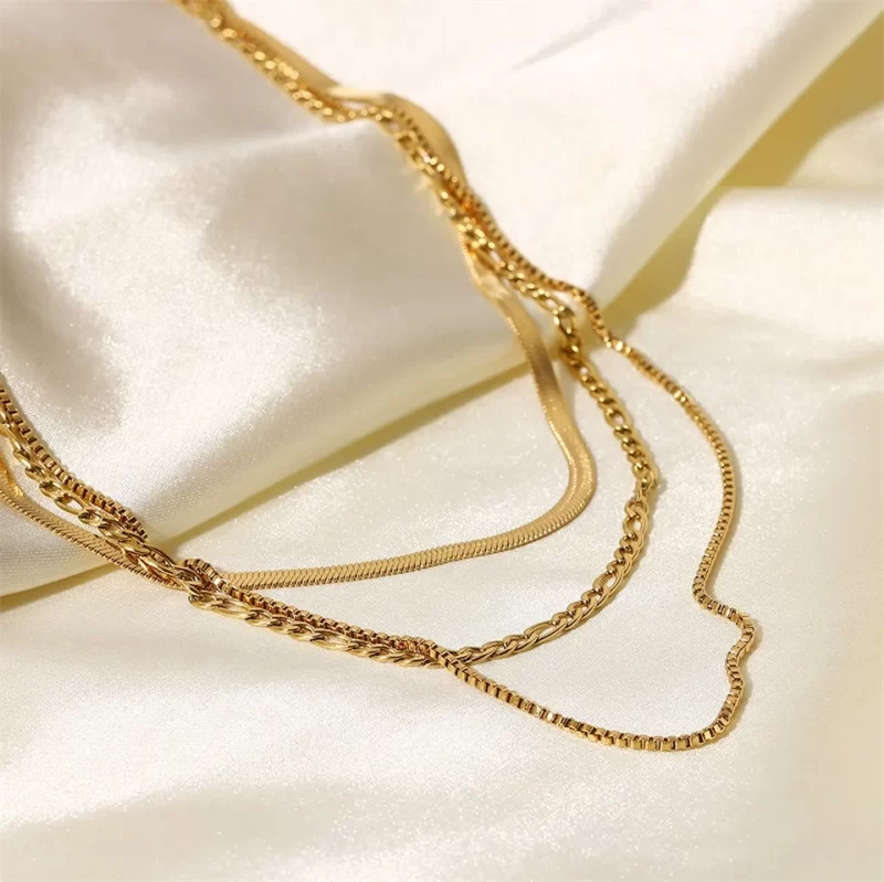 Youthway Stainless Steel three tier necklace Figaro Chain Gold Metal Texture 18 K PVD Plated for Women Summer Bijoux New Gift - Image 4