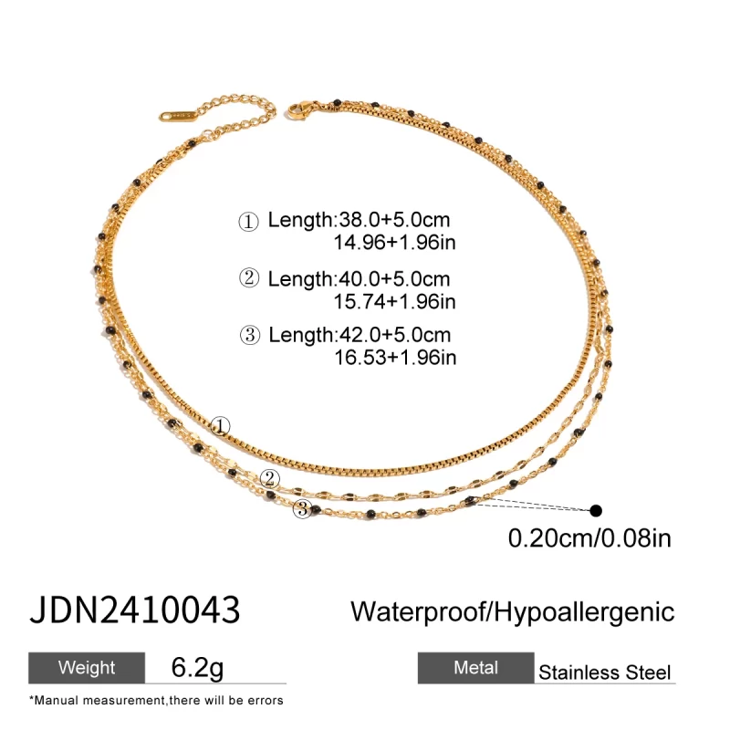 Youthway Black Beads Three Layers Chain Necklace For Women Statement Golden Stainless Steel Metalic Waterproof Necklace Jewelry - Image 6