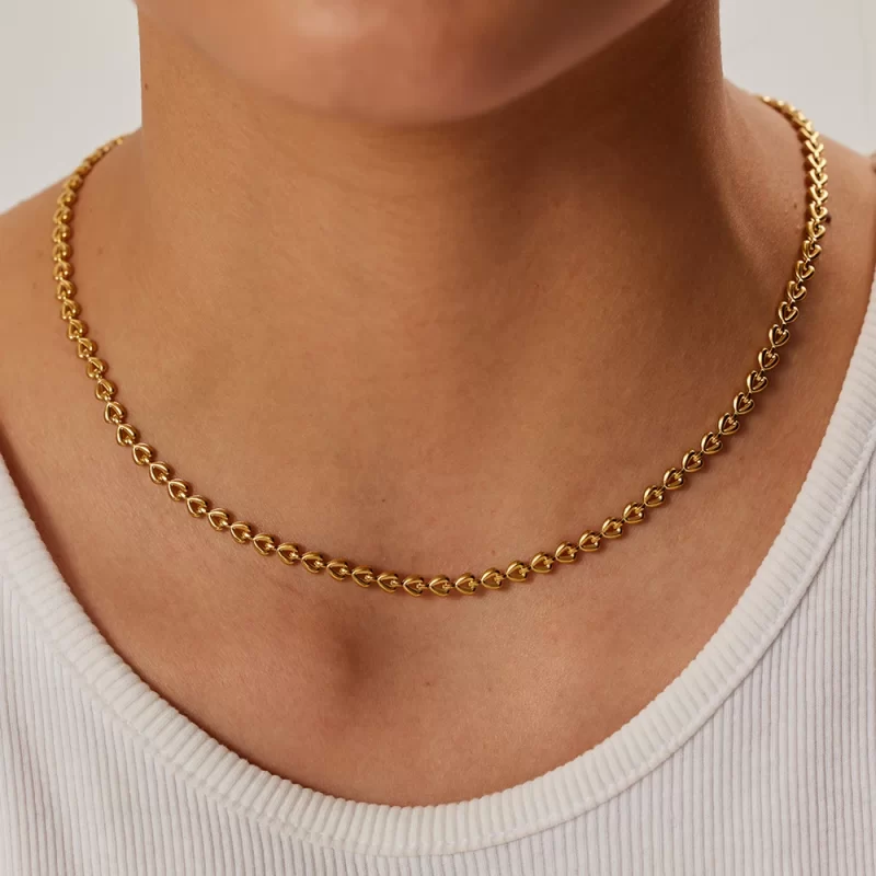 Youthway Stainless Steel Hollow Heart Braided Necklace for Women High Quality 18K Gold Plated Waterproof Jewelry Set - Image 3