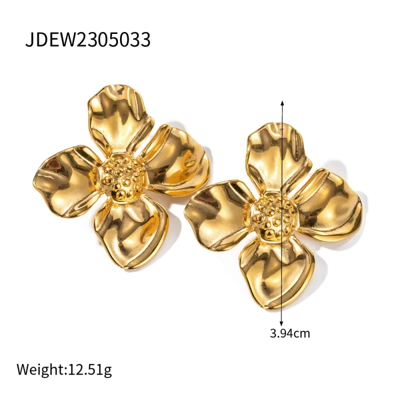 18K PVD Ins Style Unisex Stainless Steel Stud Earrings Trendy 18K Gold Plated Flower Cuff Big Earrings for Women - Image 6