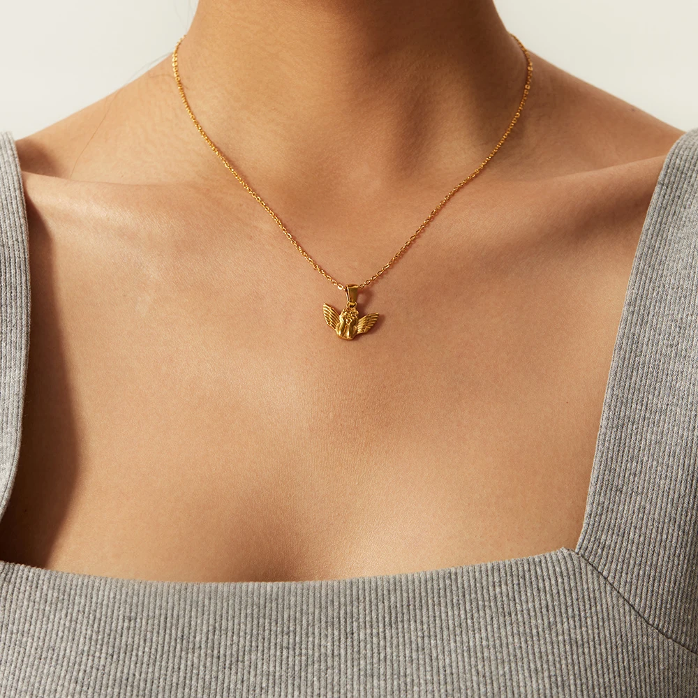 Youthway Popularity Metal Angel Pendant Necklace Stainless Steel Waterproof Chain Gold Plated Charm Jewelry 2022 NEW