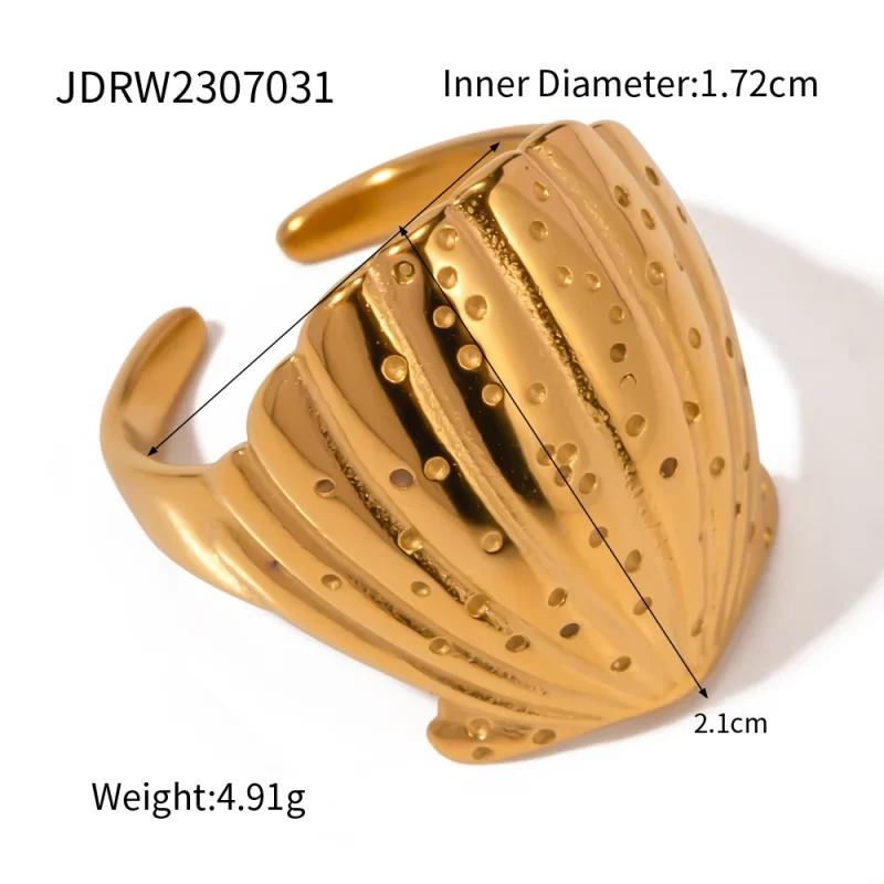 J&D Jewelry Waterproof 18K PVD Gold Plated Seashell Shape Ocean Series Stainless Steel Shell Opening Ring - Image 6