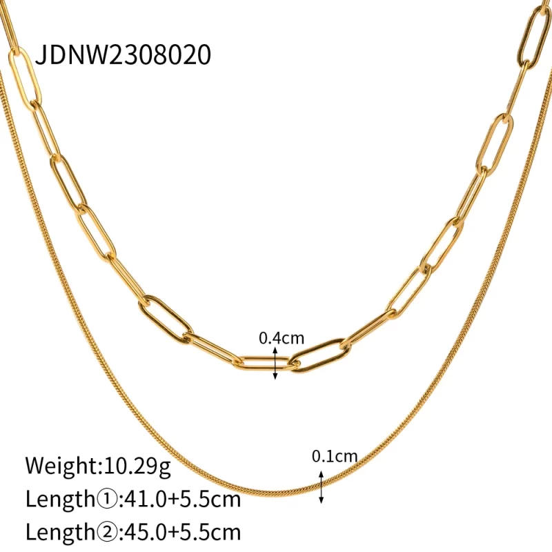 J&D Fashion Waterproof 18K Gold Stainless Steel Jewelry Gift Double Layer Mulit Link Chain Choker Simple Necklace for Women - Image 6