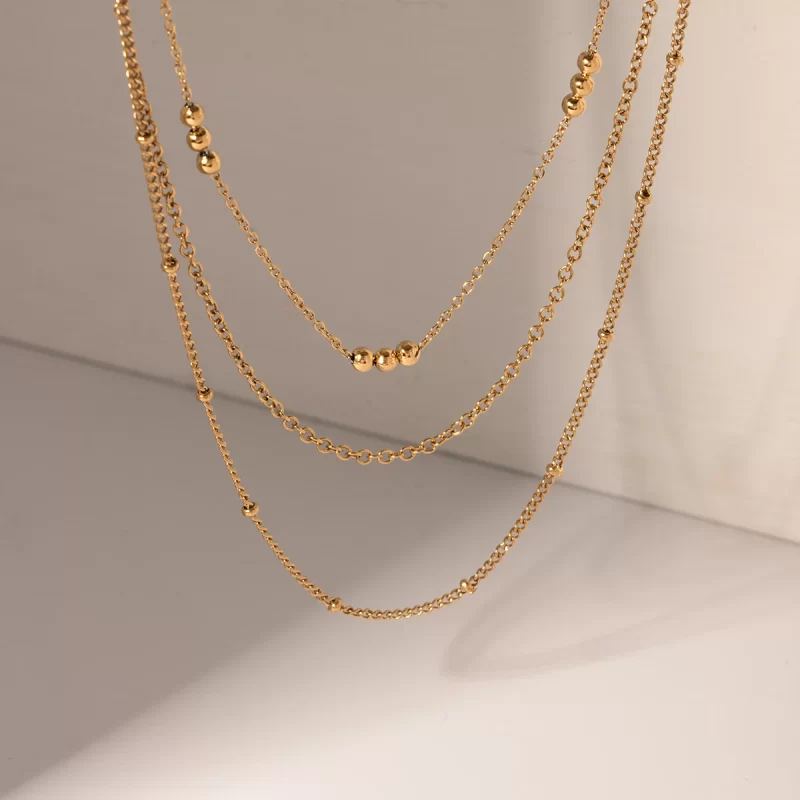 Youthway Popular Minimalist Stainless Steel Three Layer Necklace 18K Gold Plated Fashion Jewelry for Women Gift New - Image 3