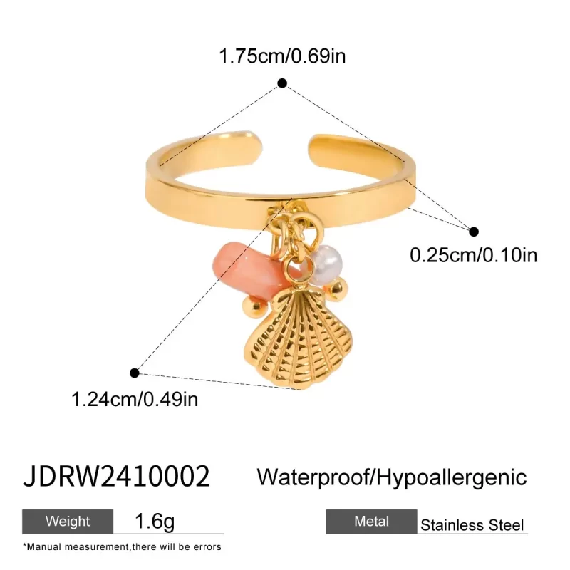 Jewelry, Eyewear, Watches & AccessoriesFashion JewelryFashion RingsJ&D Ocean Dainty 18K Gold Plated Stainless Steel Open Ring Pink Coral Crystal Shell Chain for Engagement & Party Fashion Jewelry - Image 6