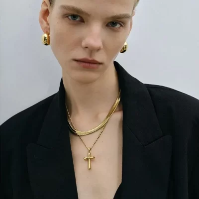 Youthway Cross New Stainless Steel Pendant Chic Necklace for Women Trendy Cubic Zirconia Collar Golden Charm Jewelry Gift