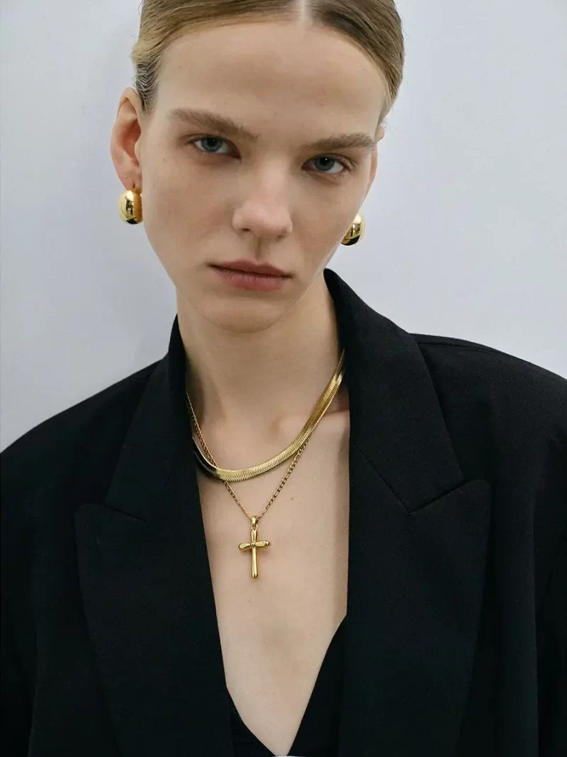 Youthway Cross New Stainless Steel Pendant Chic Necklace for Women Trendy Cubic Zirconia Collar Golden Charm Jewelry Gift