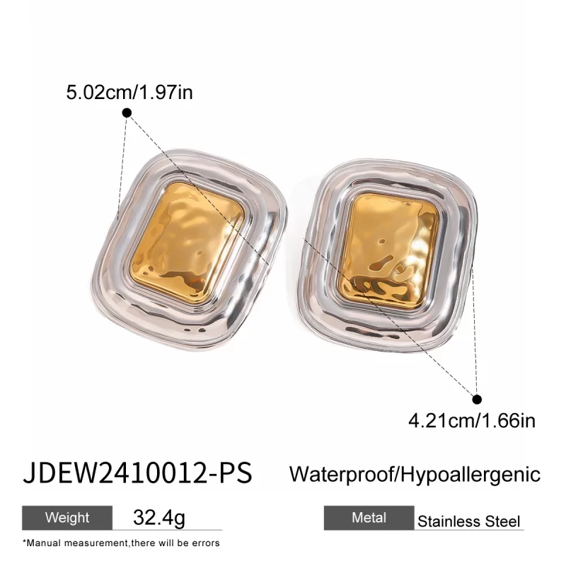18k Gold Stainless Steel Hammered Square Hoop Earrings - Image 6
