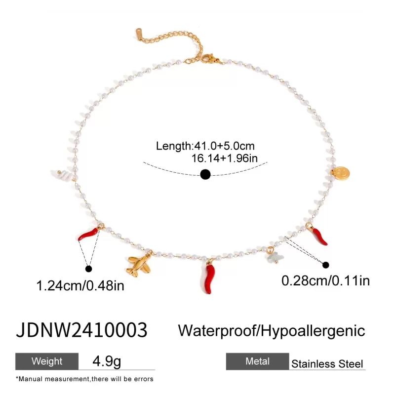 J&D Hypoallergenic 18K Gold Plated Stainless Steel Bohemian Layered Freshwater Pearl Pendant Necklace Adjustable Jewelry - Image 6