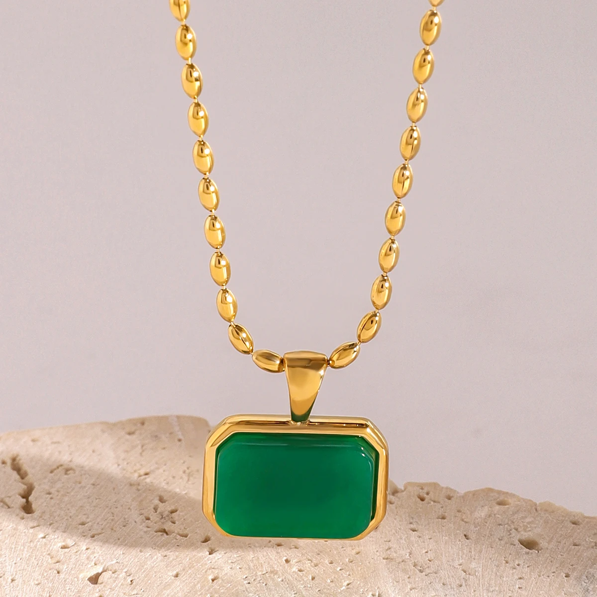 J&D 18k Gold Stainless Steel Amazonite Tiger Eye Malaysian Jade Necklace Natural Stone Beauty 42cm