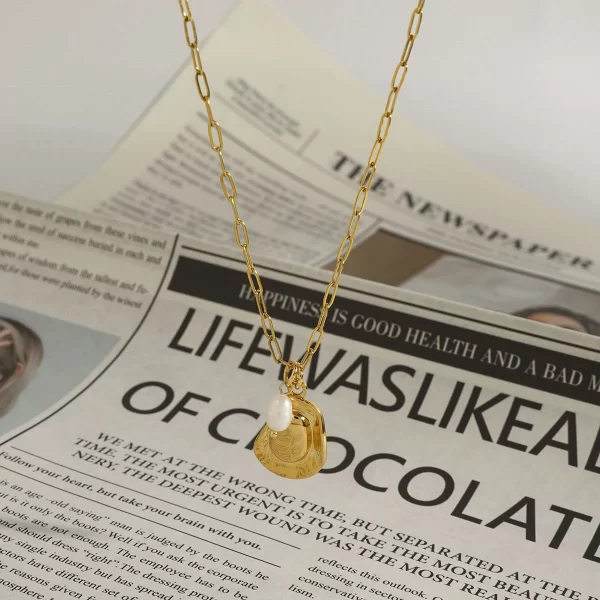 Youthway New Arrival 18K Gold Plated Stainless Steel Freshwater Pearl Hat Pendant Necklace For Women Waterproof Jewelry Party