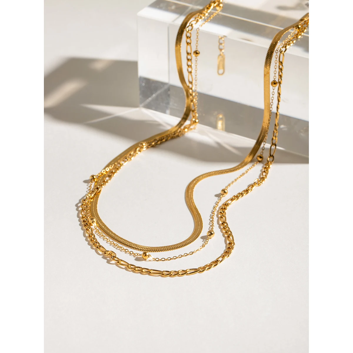 Youthway Statement Retro Gold Plated Stainless Steel Circle Beads Multi Layer Chain Necklace Waterproof Anti Allergic Jewelry