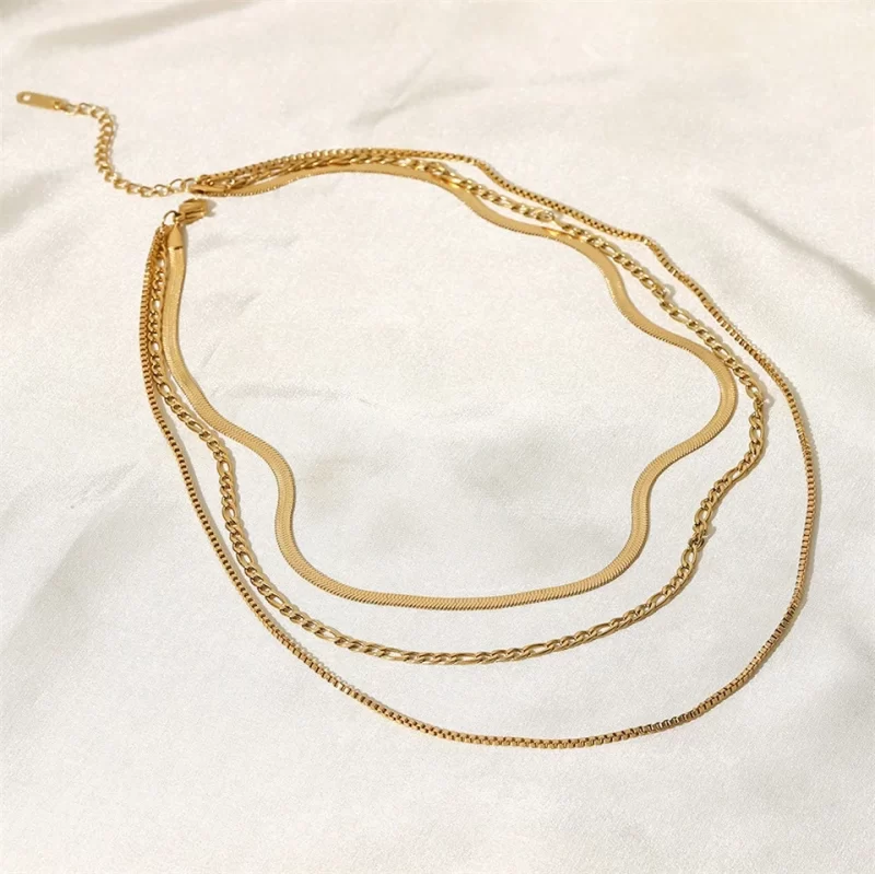 Youthway Stainless Steel three tier necklace Figaro Chain Gold Metal Texture 18 K PVD Plated for Women Summer Bijoux New Gift - Image 2