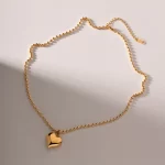 Youthway Waterproof Chubby Heart Bulky Pendant Small Bead Stainless Steel Necklace 18K Gold Plated Trendy Jewelry for Women