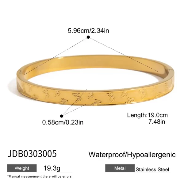 Women's Classic 18K Gold Stainless Steel Butterfly Clasp Adjustable Bangle