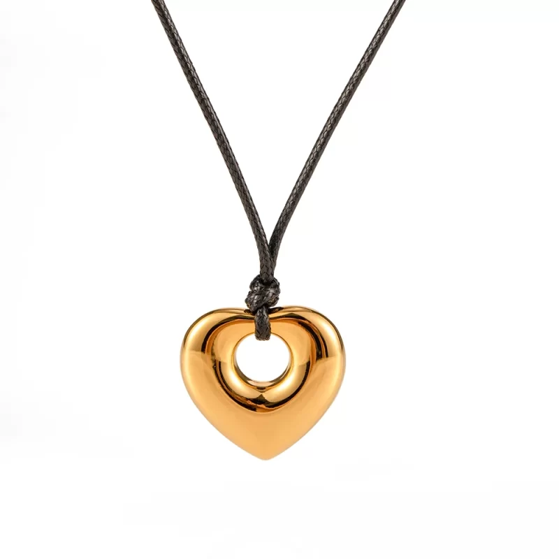 Youthway New Fashion Black Wax Rope Heart Shape Stainless Steel Pendant Necklace Party Jewelry Gift for Women 2023 - Image 5