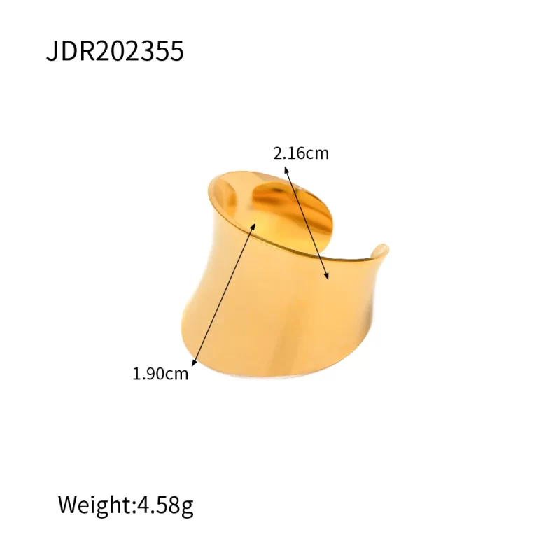 Chunky Jewelry 18K Gold Plated Stainless Steel Smooth Irregular Wide Surface Open Rings - Image 5