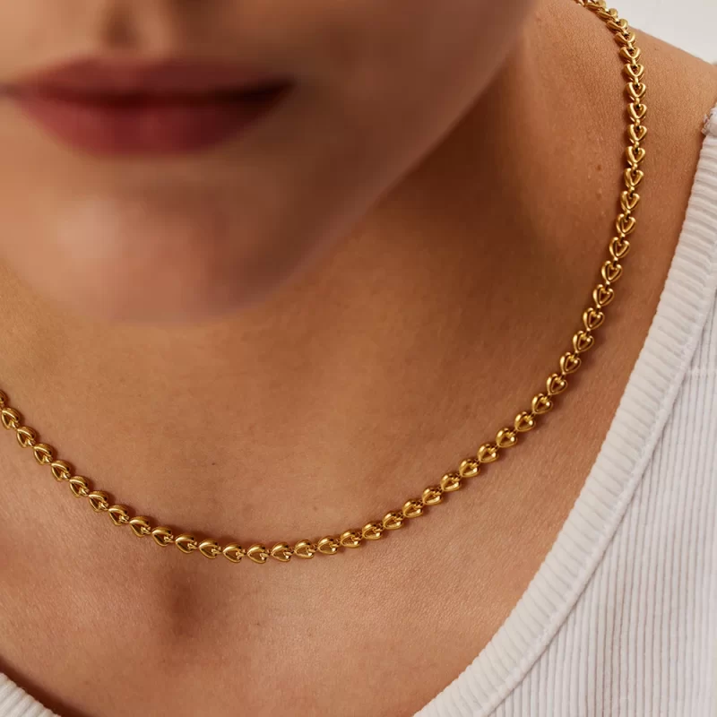 Youthway Stainless Steel Hollow Heart Braided Necklace for Women High Quality 18K Gold Plated Waterproof Jewelry Set - Image 2