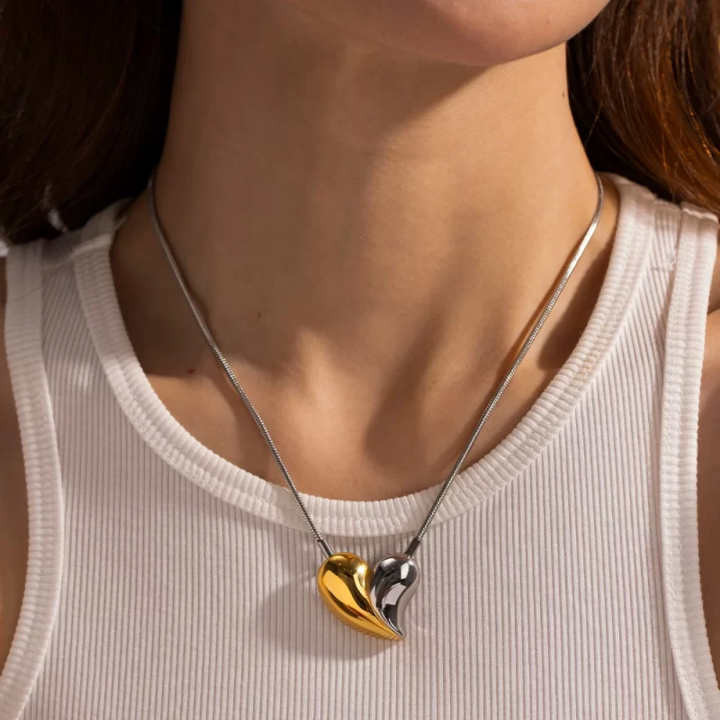 Youthway Minimalist Stainless Steel Heart Love Earrings Necklace for Women 18K PVD Plated Rust Proof Fashion Chic Jewelry - Image 2