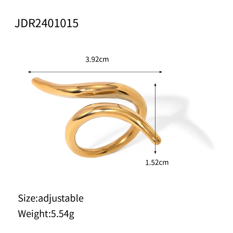 J&D Fashion Jewelry 18K Gold Stainless Steel High Polish Smooth Twist Irregular Ring Women Daily Jewelry - Image 4