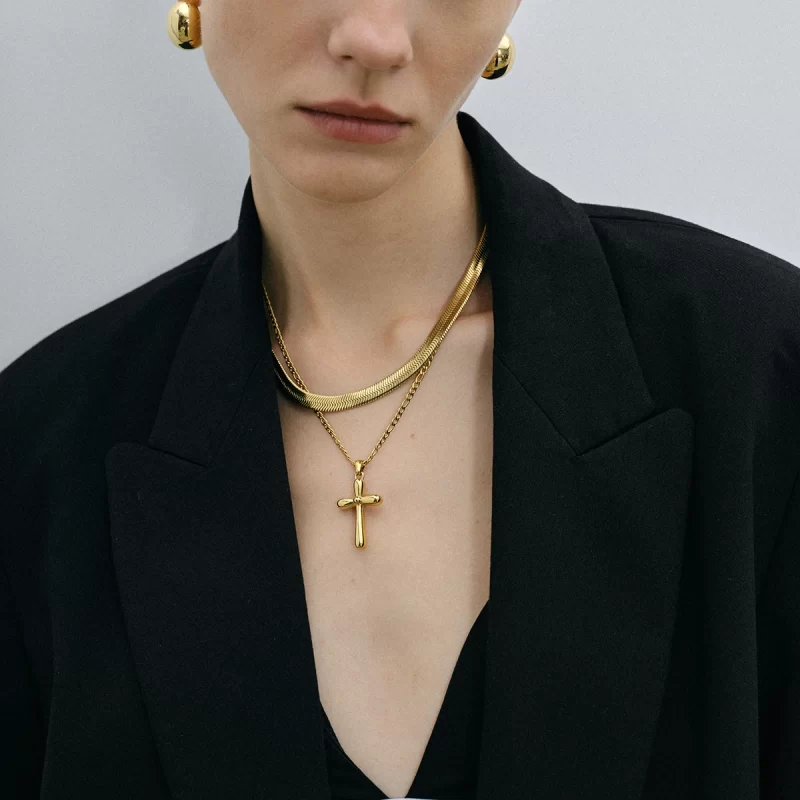 Youthway Cross New Stainless Steel Pendant Chic Necklace for Women Trendy Cubic Zirconia Collar Golden Charm Jewelry Gift - Image 3