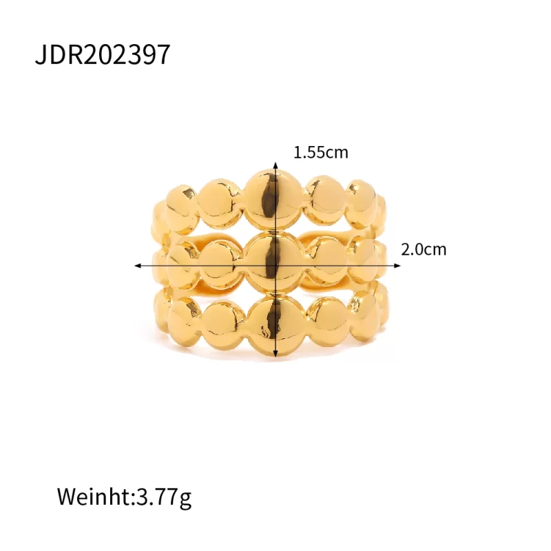 New Trendy Stainless Steel Jewelry Gift Charm 18K Gold Plated Three Layer Line Bead Chain Rings for Women - Image 5