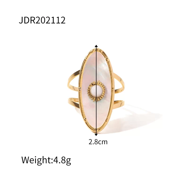 Oval Round Natural Shell Pearl 18K PVD Gold Plated Stainless Steel Opening Rings Women Jewelry - Image 6