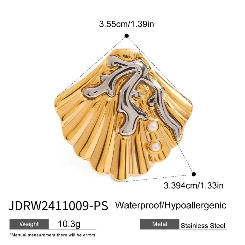 18k Gold Stainless Steel Shell Beads Ocean Coral Ribbed Shell Beads Shell Adjustable Open Ring - Image 6