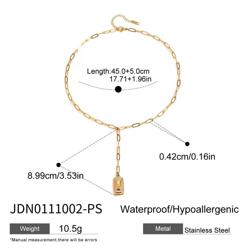 Youthway Unique Punk Stainless Steel Geometric Gold&Silver Rectangle Pendant Chain Necklace For Unisex Waterproof Jewelry Party - Image 5