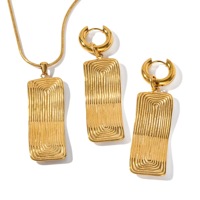 Youthway Street Style Summer Threaded Rectangle Pendant Necklace Earrings Set for Women Exquisite Trend Jewelry Sets - Image 5